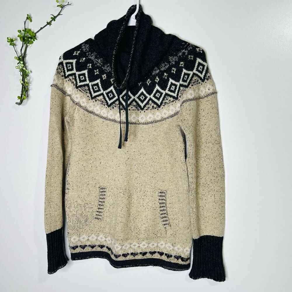 Eddie Bauer Nordic Cowl Neck Sweater Tan Black